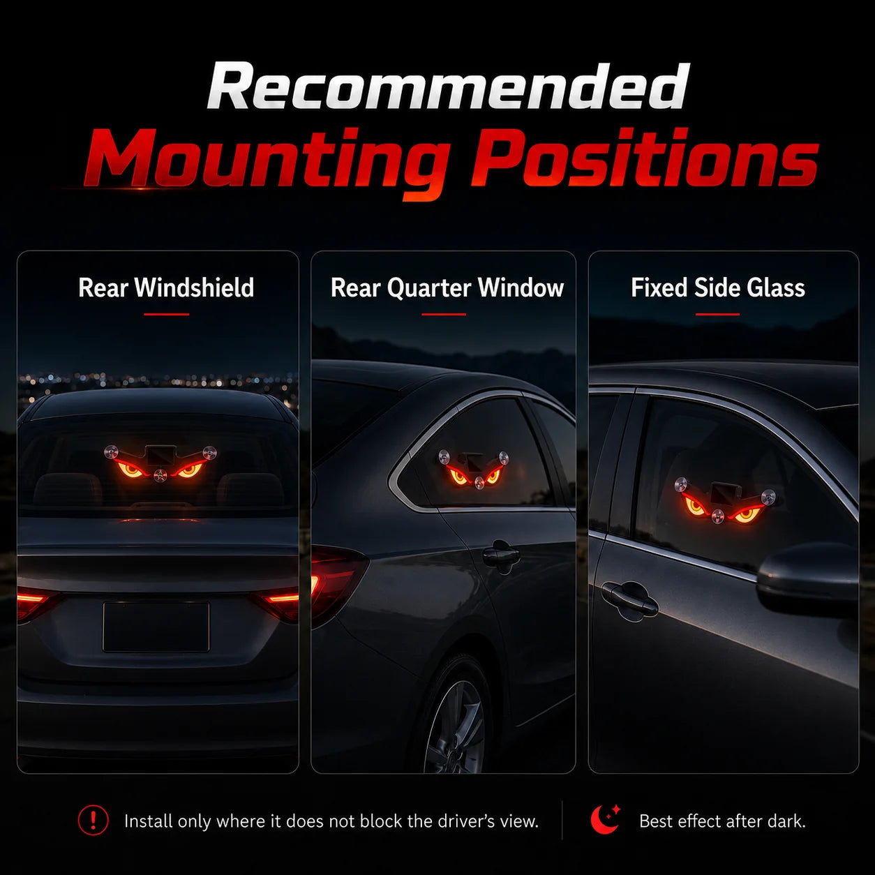 Recommended car window mounting positions