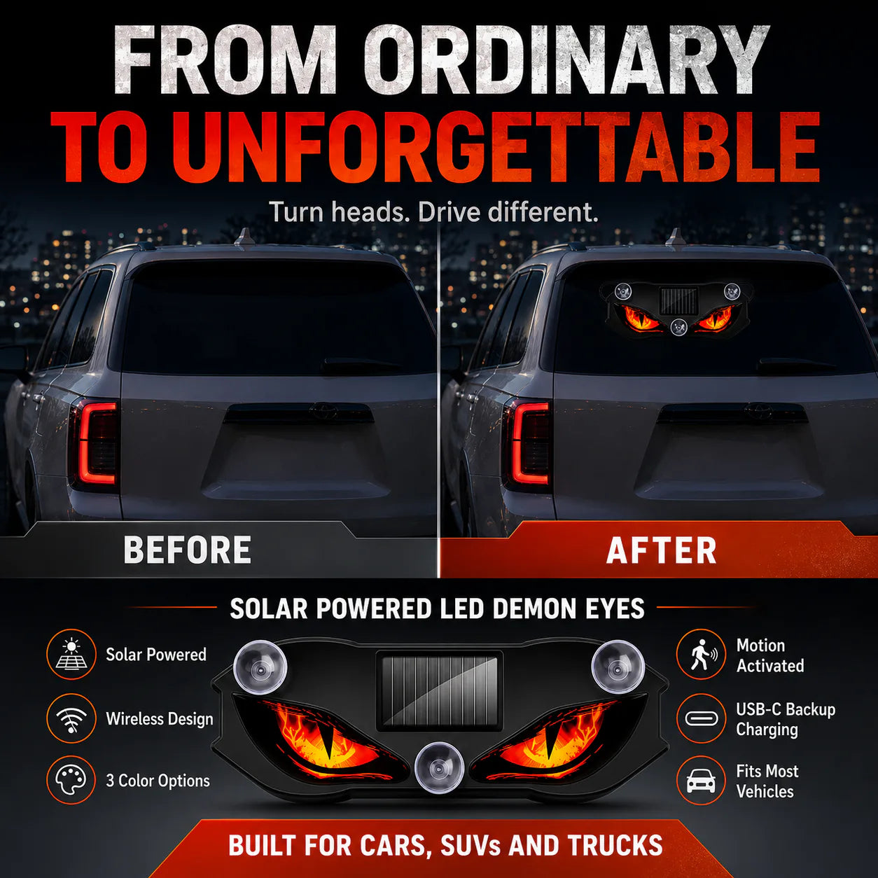Generation 2 LED Demon Eyes before and after installation