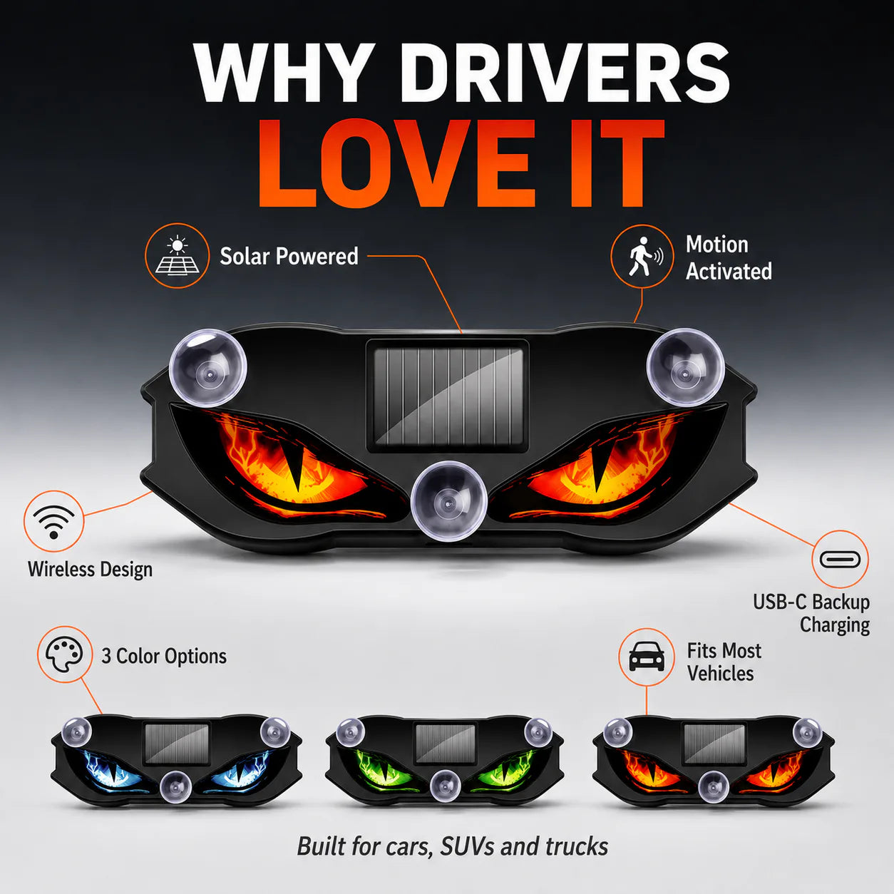 Generation 2 solar motion-activated Demon Eyes product features