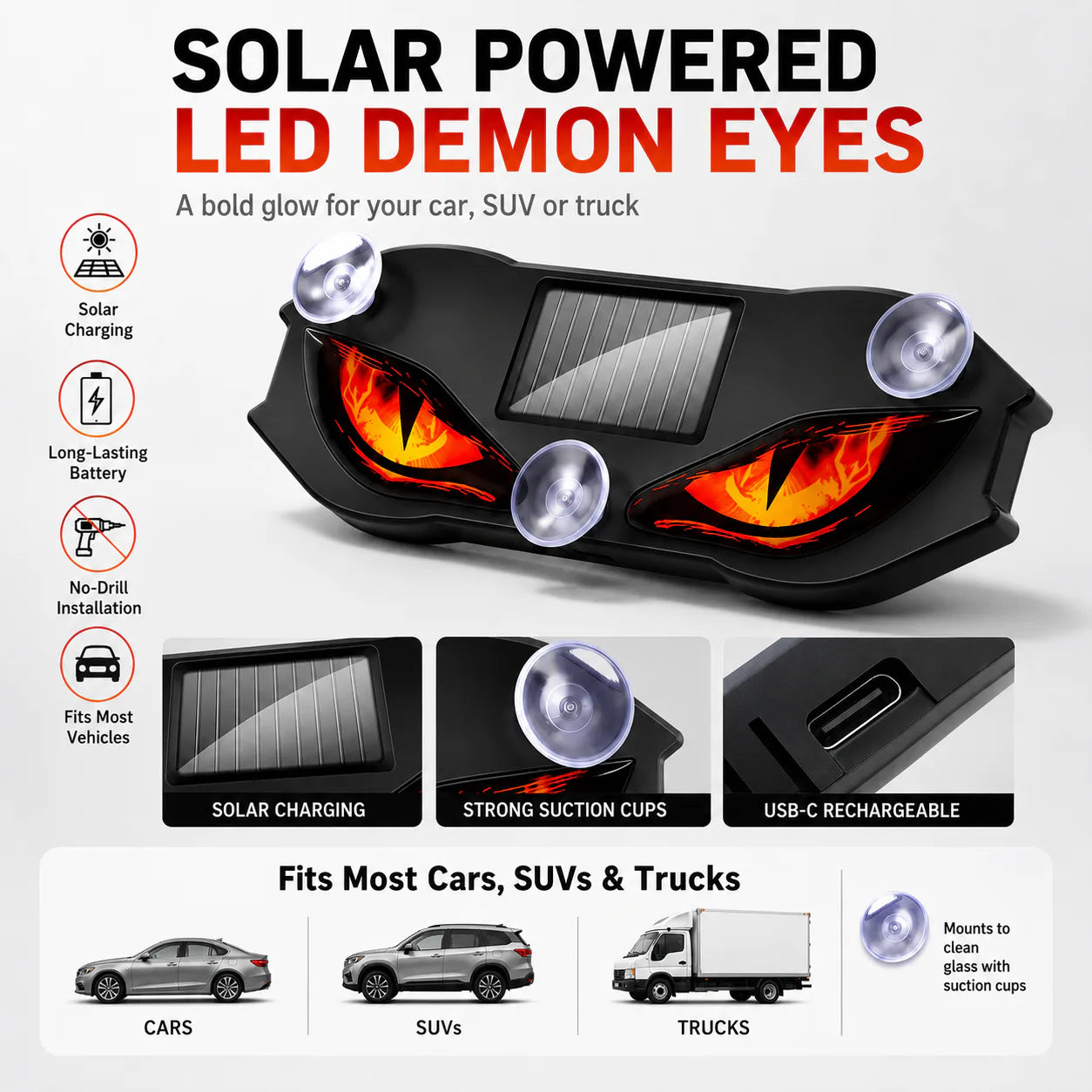 Generation 2 Demon Eyes solar panel suction cups and USB-C port