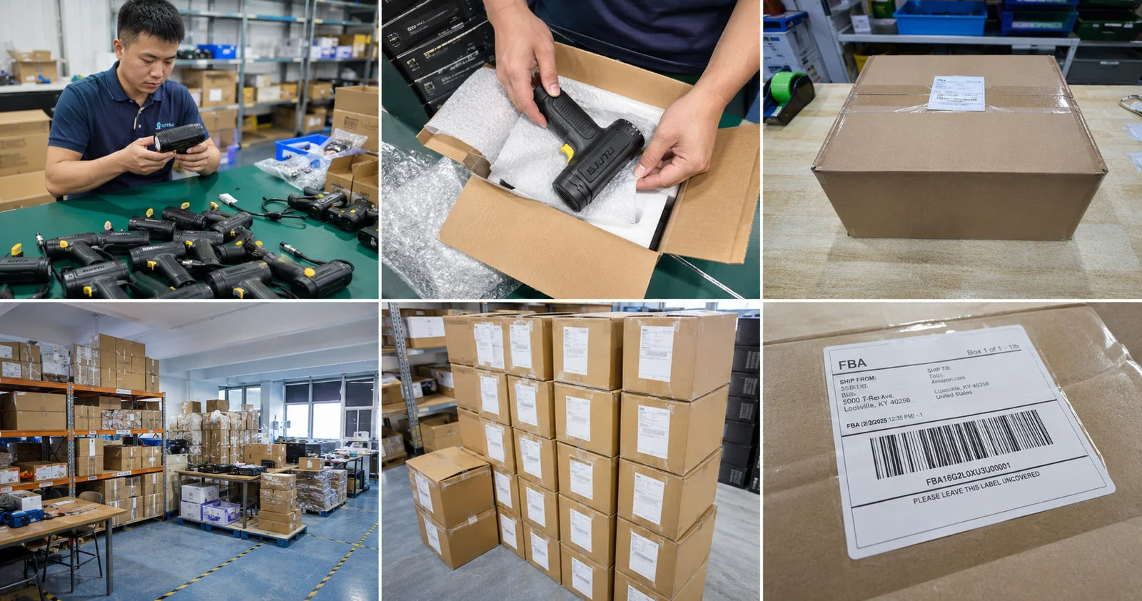 Logistics photo - product inspection, protective packing, warehouse stock and tracked dispatch